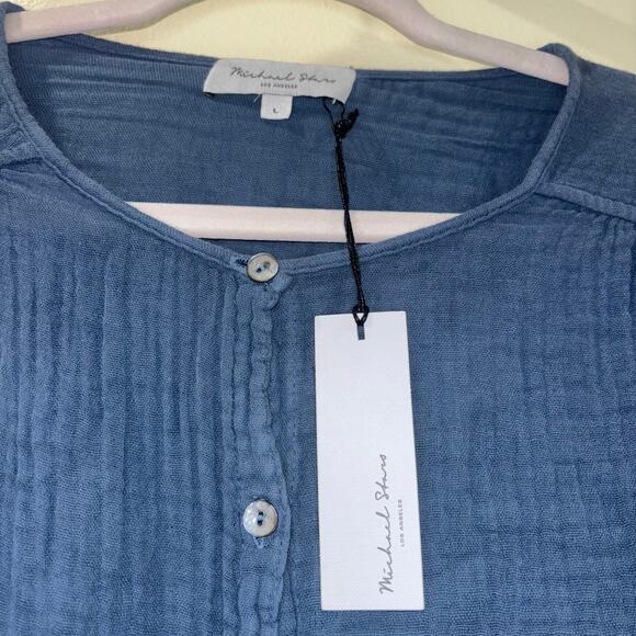Michael Stars NWT Double Gauze Zia Button Down Top - Lake Blue - Size Large - Picture 11 of 15